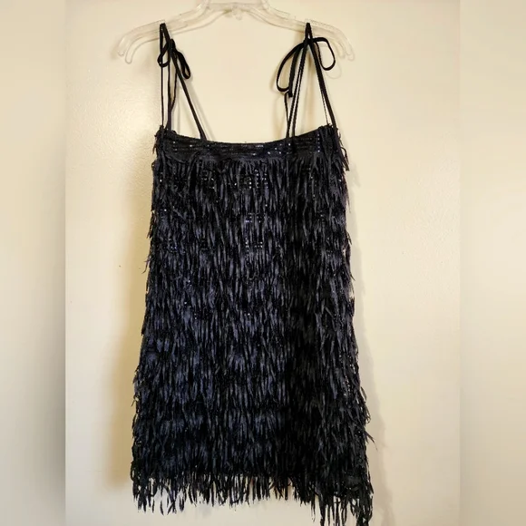 Women's Zara Black Mini Dress Size Medium with Shoulder Strap Detail - Picture 3 of 8